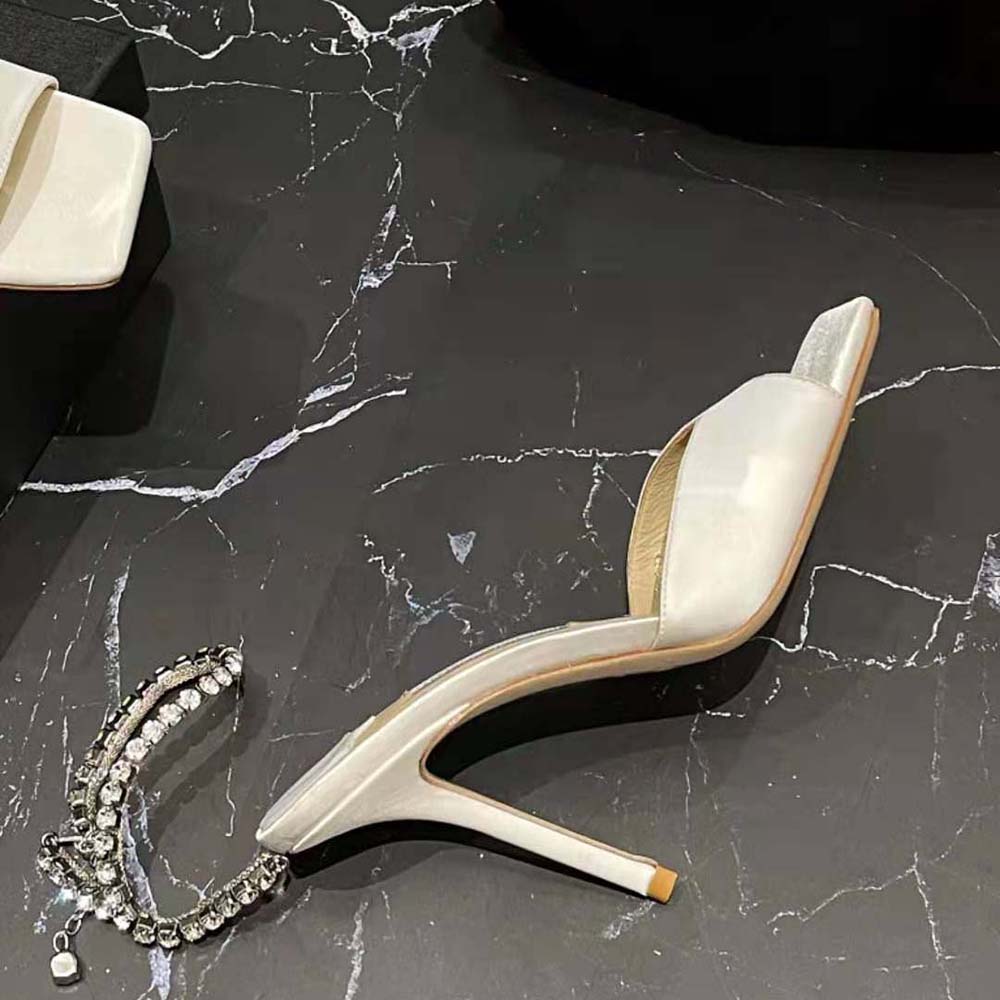 Jimmy Choo Women Saeda Sandal 100 Ivory Satin Sandals with Crystal Embellishment - image 8