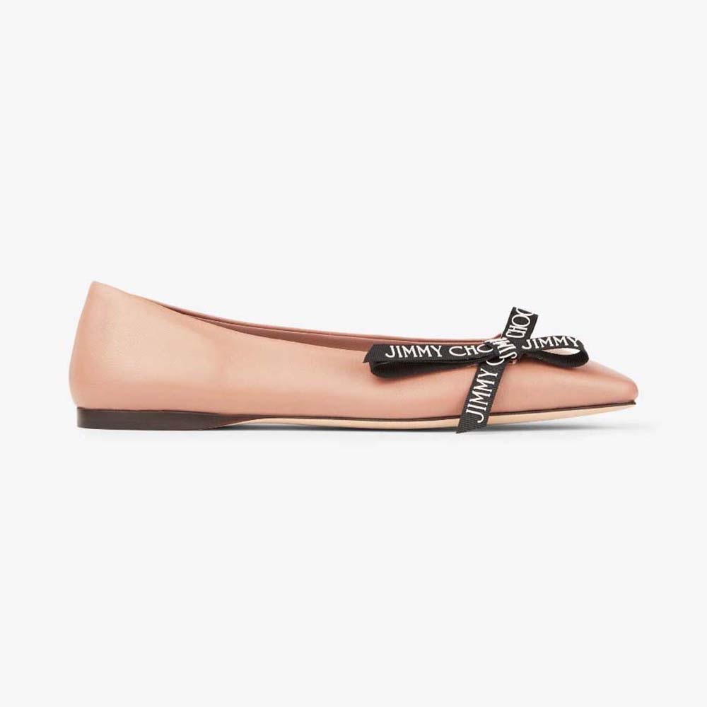 Front angle view of Jimmy Choo Women Veda Ballerina Ballet Pink Nappa Leather Flat Ballerina Pumps