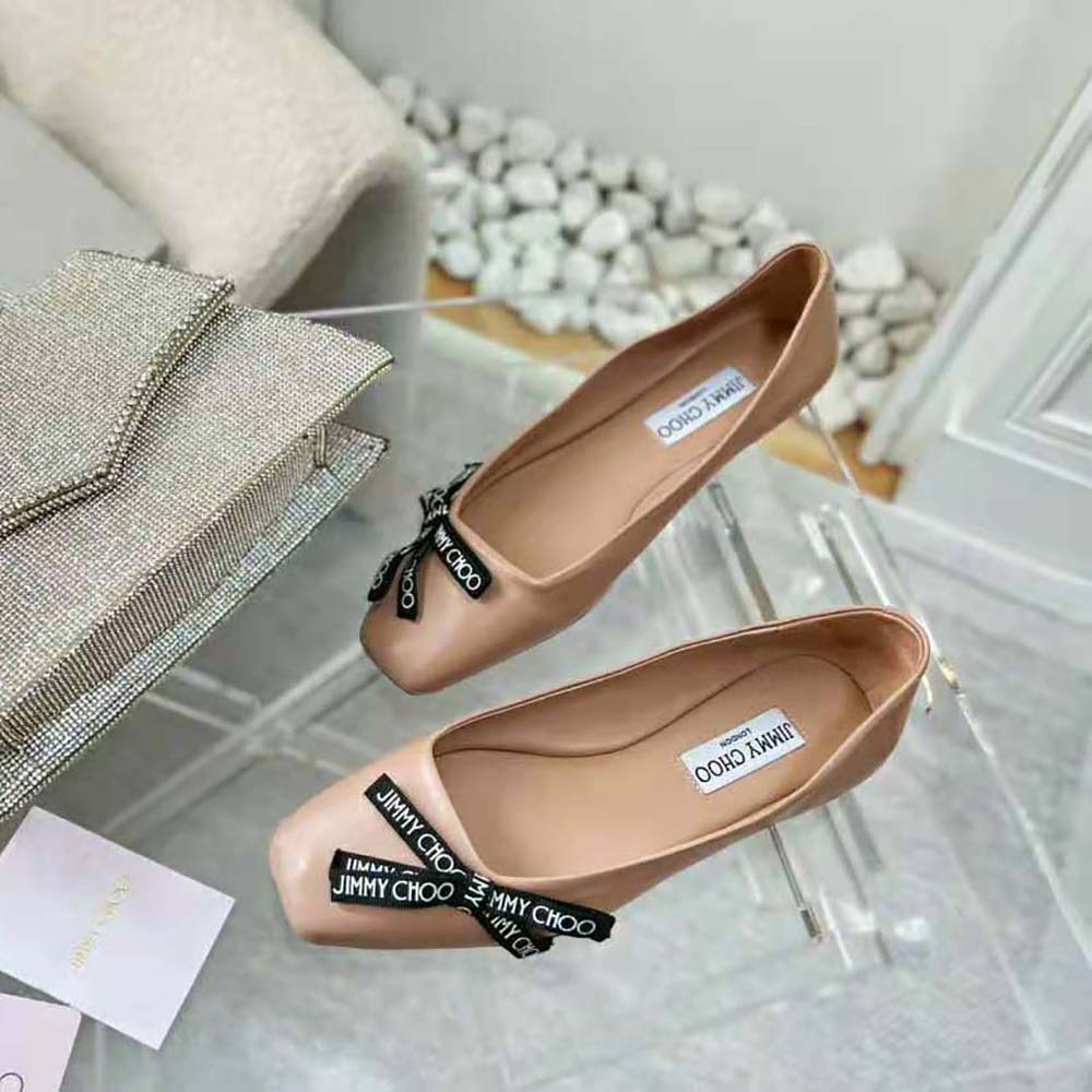 Jimmy Choo Women Veda Ballerina Ballet Pink Nappa Leather Flat Ballerina Pumps with Jimmy Choo Bow - image 5