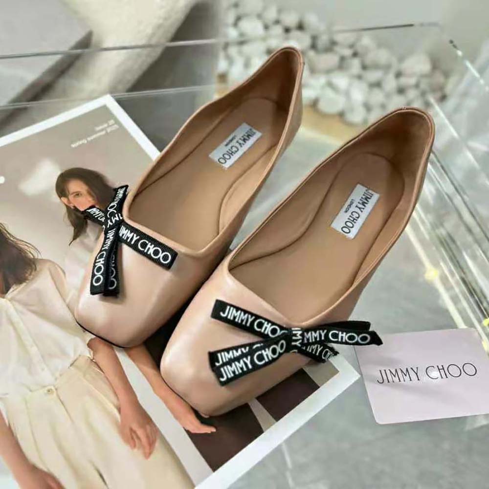 Jimmy Choo Women Veda Ballerina Ballet Pink Nappa Leather Flat Ballerina Pumps with Jimmy Choo Bow - image 6