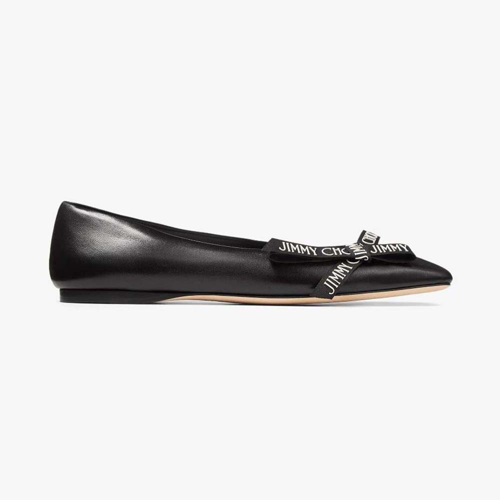 Side view of Jimmy Choo Women Veda Ballerina Black Nappa Leather Flat Pumps