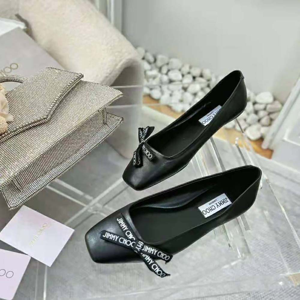Jimmy Choo Women Veda Ballerina Black Nappa Leather Flat Ballerina Pumps with Jimmy Choo Bow - image 6