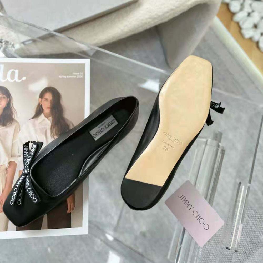 Jimmy Choo Women Veda Ballerina Black Nappa Leather Flat Ballerina Pumps with Jimmy Choo Bow - image 8