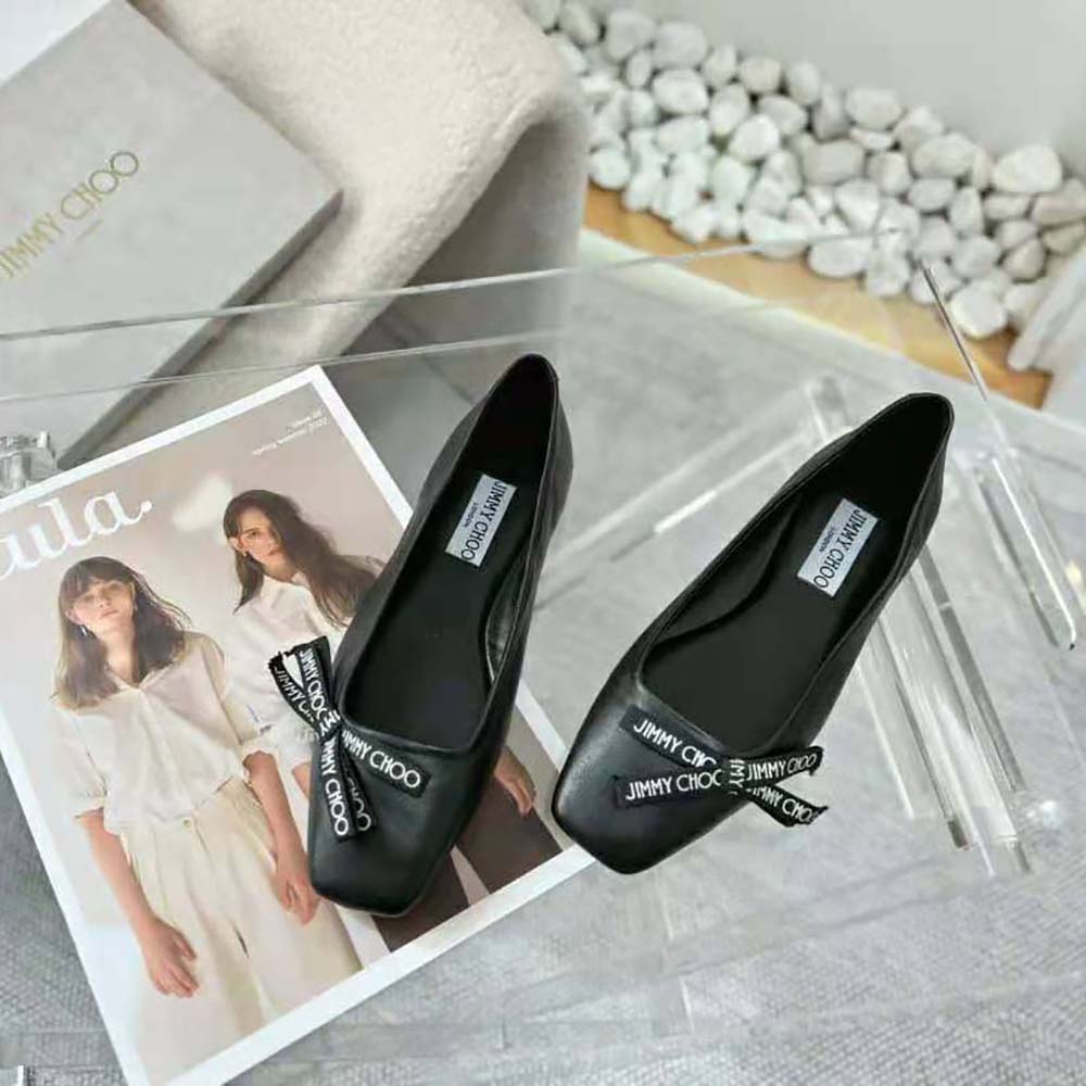 Jimmy Choo Women Veda Ballerina Black Nappa Leather Flat Ballerina Pumps with Jimmy Choo Bow - image 4