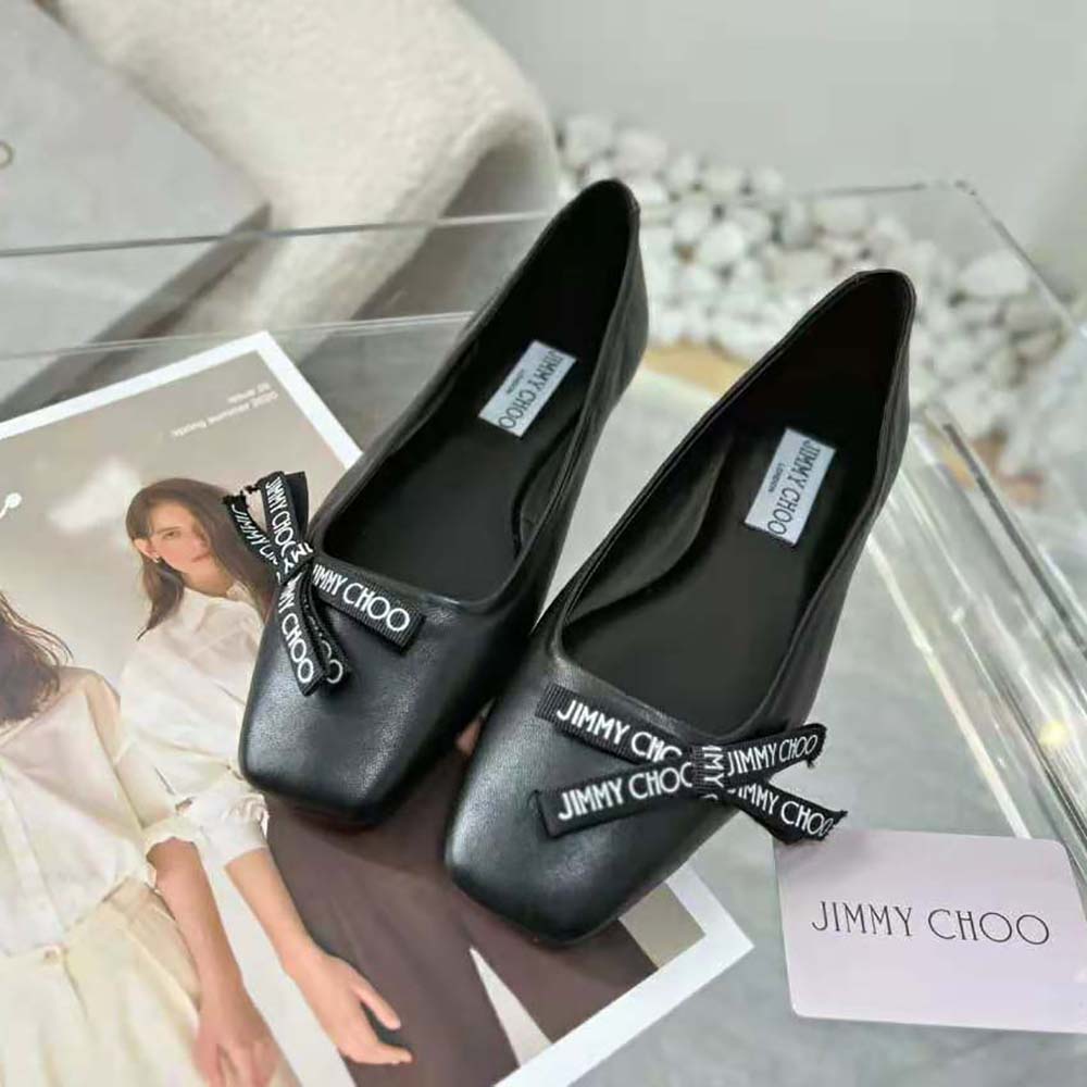 Jimmy Choo Women Veda Ballerina Black Nappa Leather Flat Ballerina Pumps with Jimmy Choo Bow - image 7