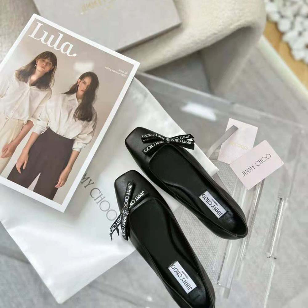 Jimmy Choo Women Veda Ballerina Black Nappa Leather Flat Ballerina Pumps with Jimmy Choo Bow - image 5