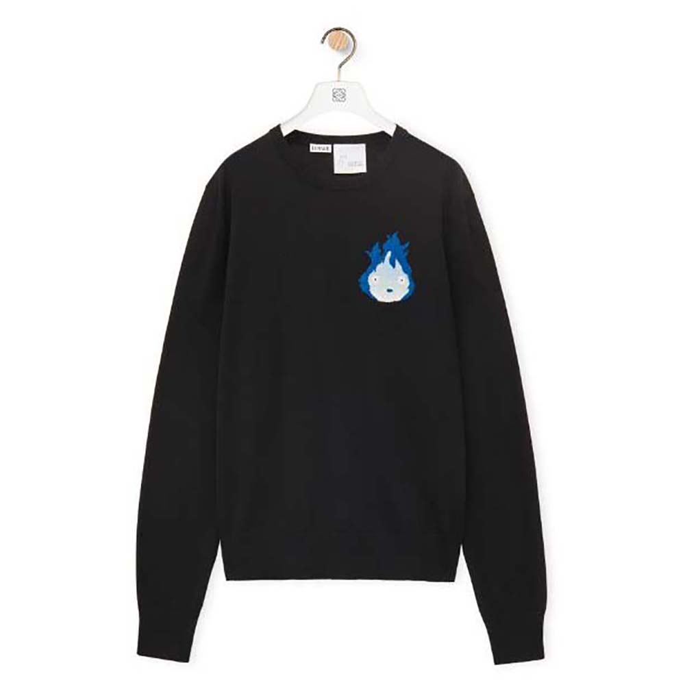 Front view of Loewe Women Calcifer Sweater in Wool-Black