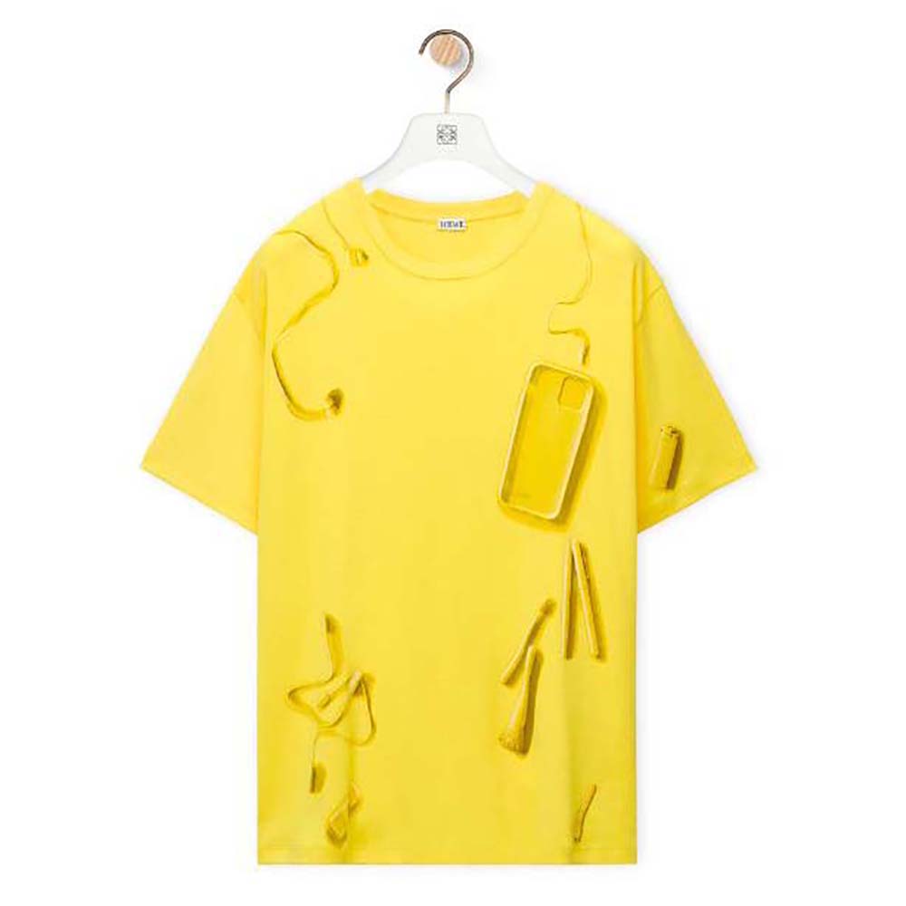 Front view of Loewe Men Objects T-shirt in Cotton-Yellow
