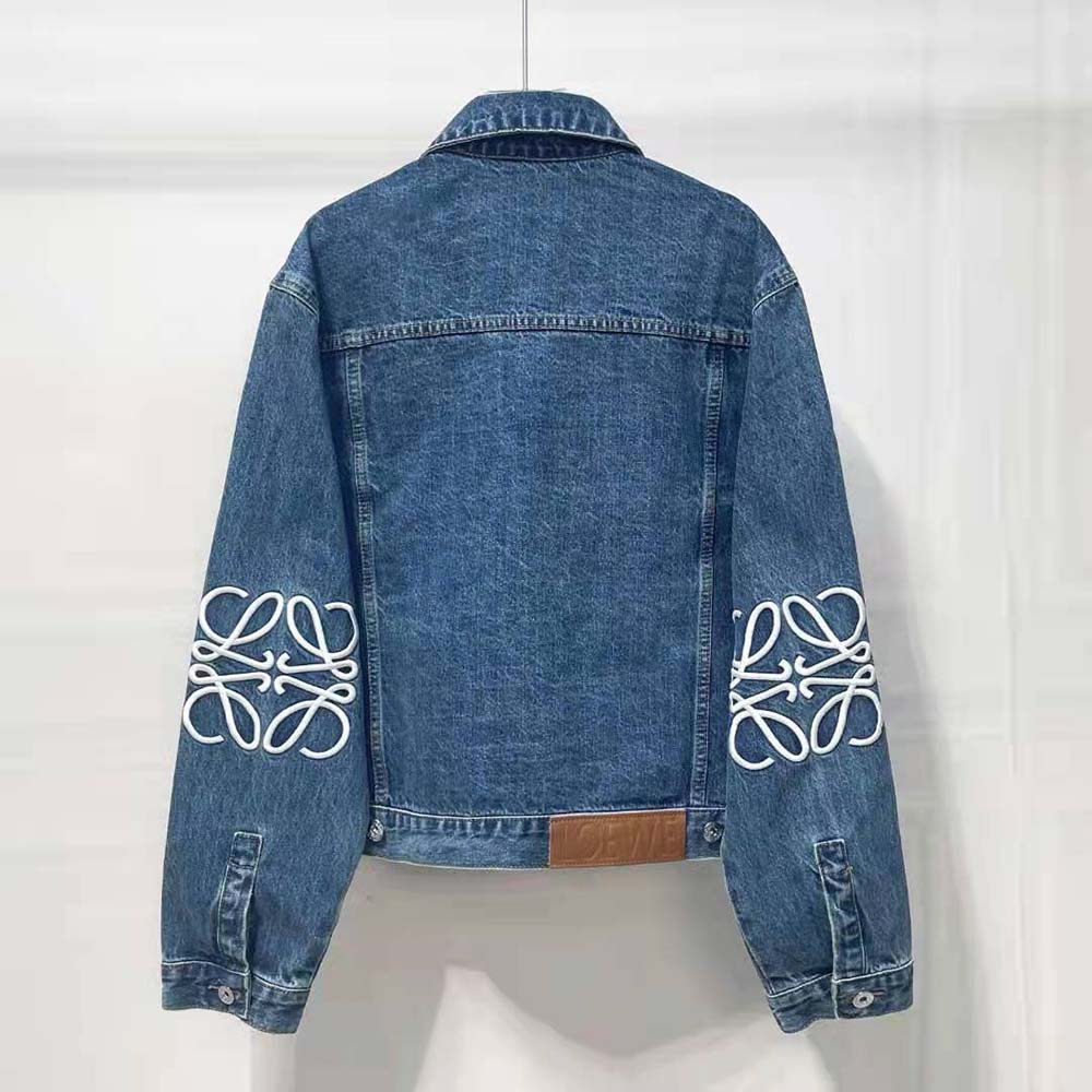 Back view of Loewe Women Anagram Jacket in Denim on model