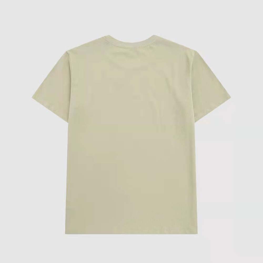 Side angle of beige Loewe Men Anagram T-shirt showing fit