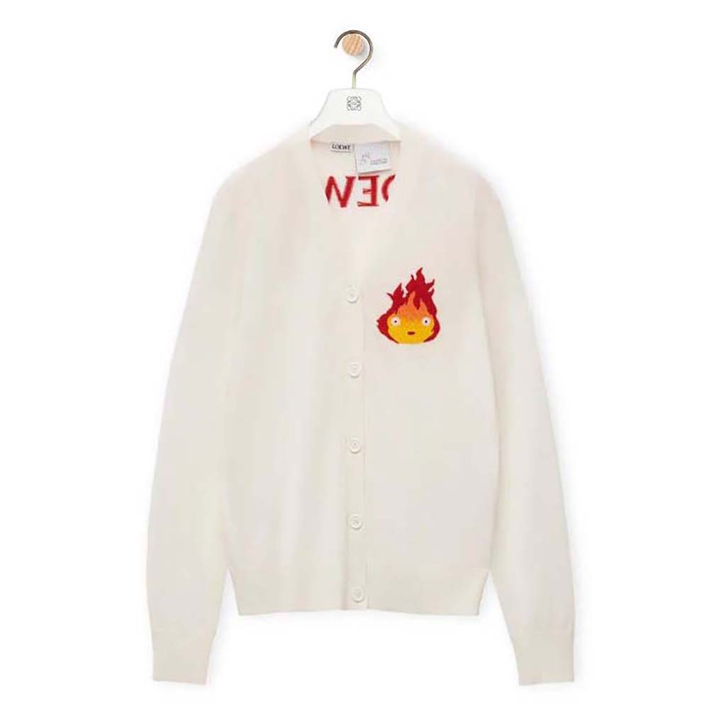 Front view of Loewe Women Calcifer Cardigan in Wool-White
