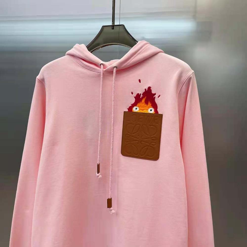 Loewe Women Calcifer Leather Patch Hoodie in Cotton-Pink - image 4