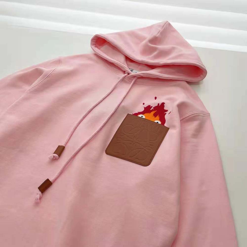 Loewe Women Calcifer Leather Patch Hoodie in Cotton-Pink - image 5