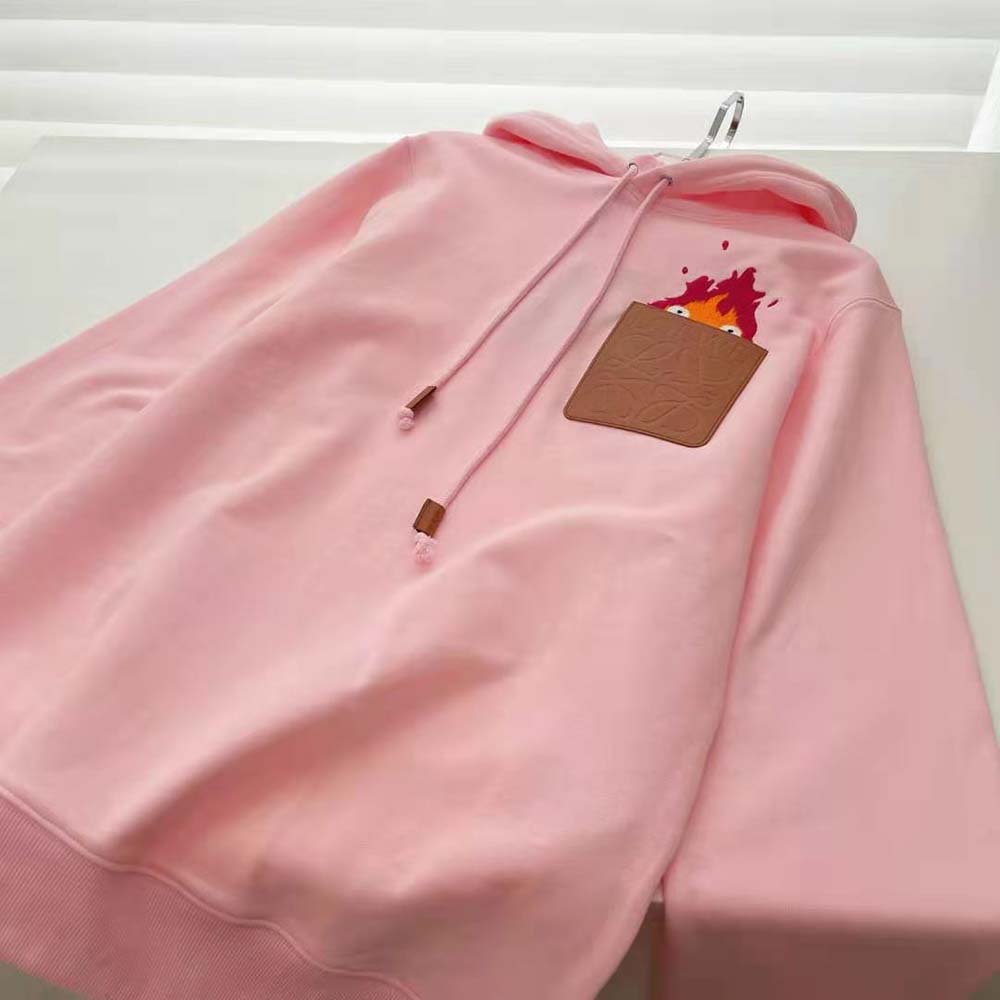 Loewe Women Calcifer Leather Patch Hoodie in Cotton-Pink - image 7