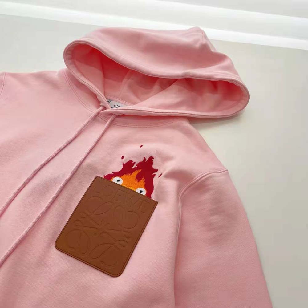Loewe Women Calcifer Leather Patch Hoodie in Cotton-Pink - image 6