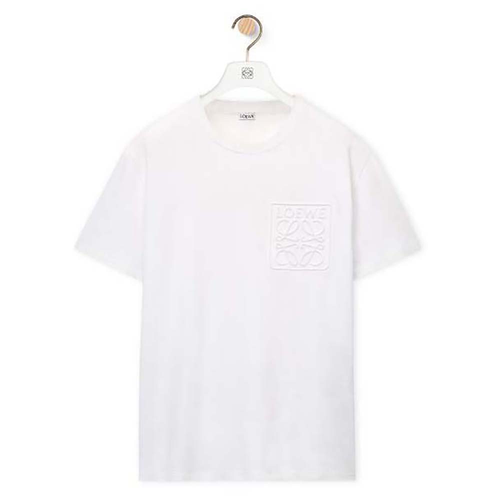Front view of Loewe Men Debossed Anagram T-shirt in Cotton-White