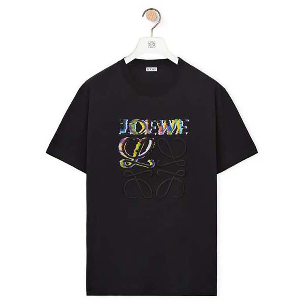 Front view of Loewe Men Glitch Anagram T-shirt in Cotton-Black