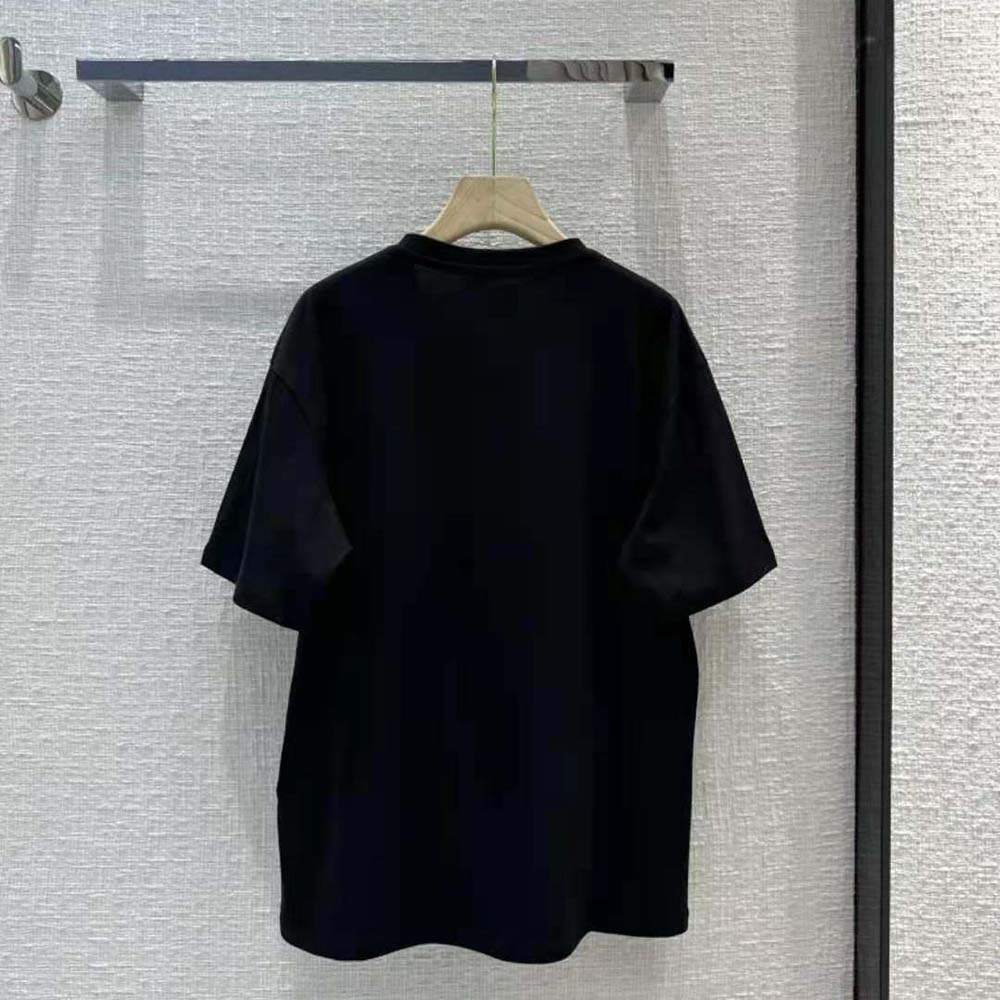 Side angle showing silhouette of Loewe Men Glitch Anagram T-shirt in Black