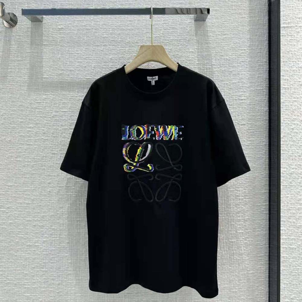 Close-up of glitch Anagram logo detail on Loewe Men Glitch Anagram T-shirt
