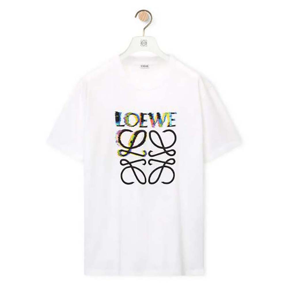 Front view of Loewe Men Glitch Anagram T-shirt in Cotton-White