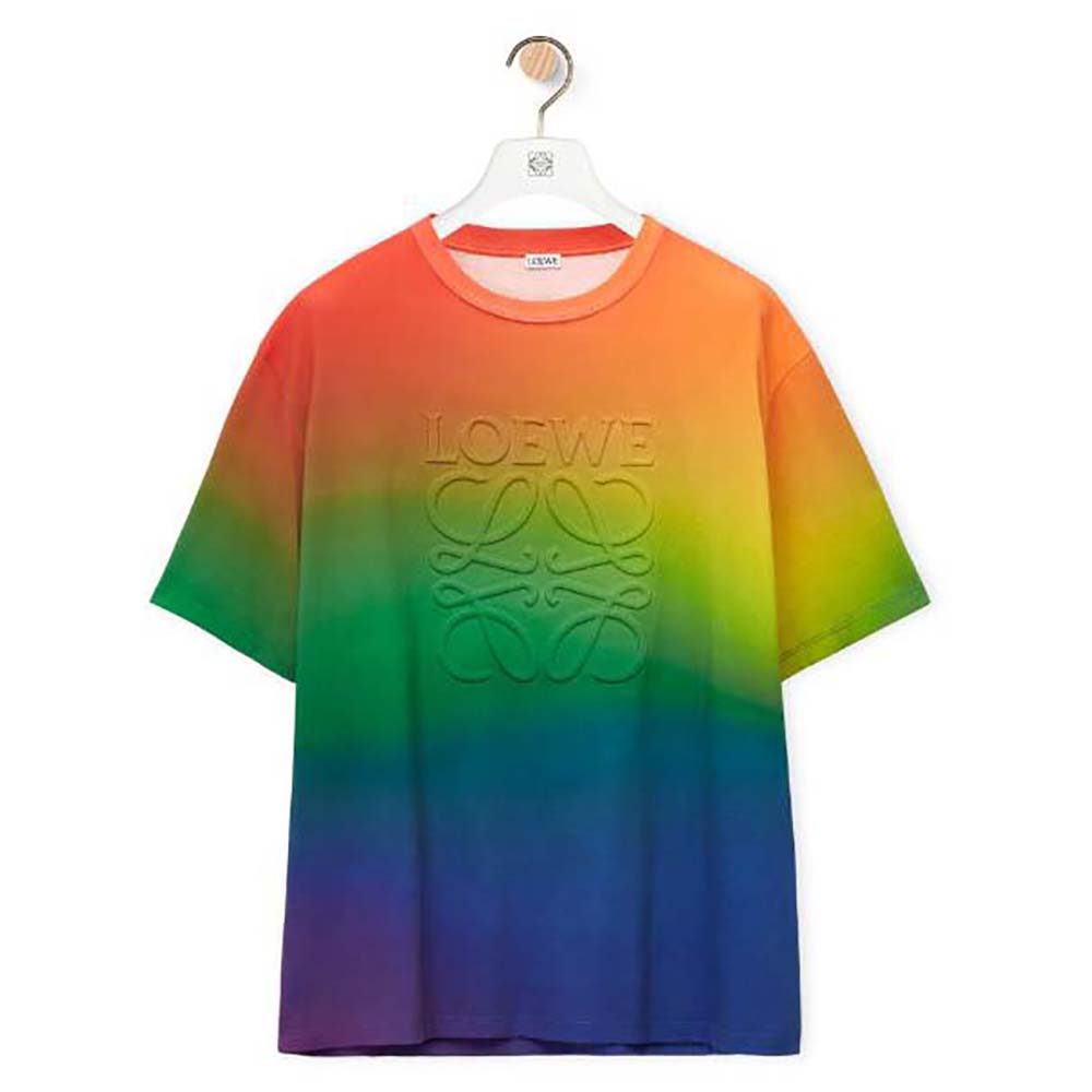 Front view of Loewe Women Rainbow Anagram T-shirt in blue cotton