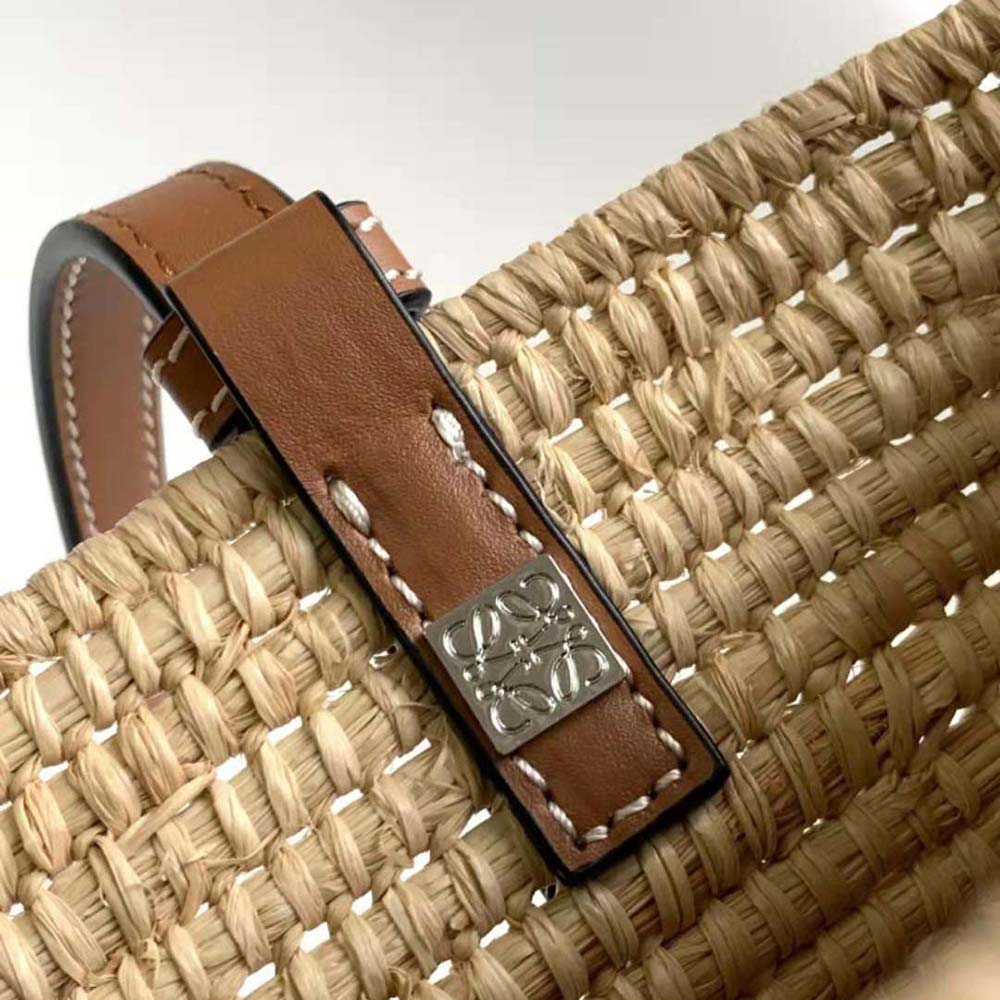 Loewe Women Small Square Basket Bag in Raffia and Calfskin-Brown - image 7