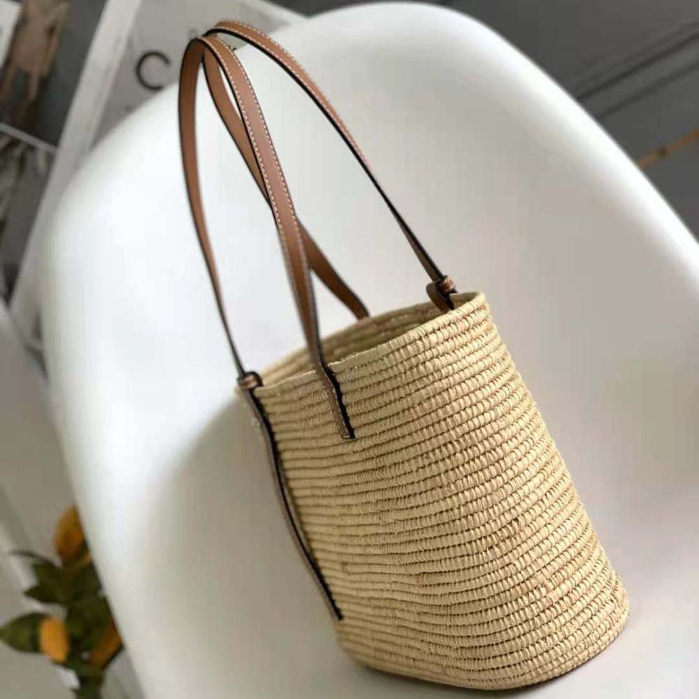 Loewe Women Small Square Basket Bag in Raffia and Calfskin-Brown - image 4