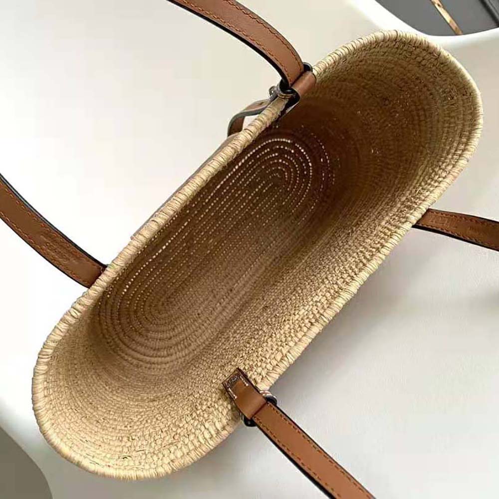Loewe Women Small Square Basket Bag in Raffia and Calfskin-Brown - image 6