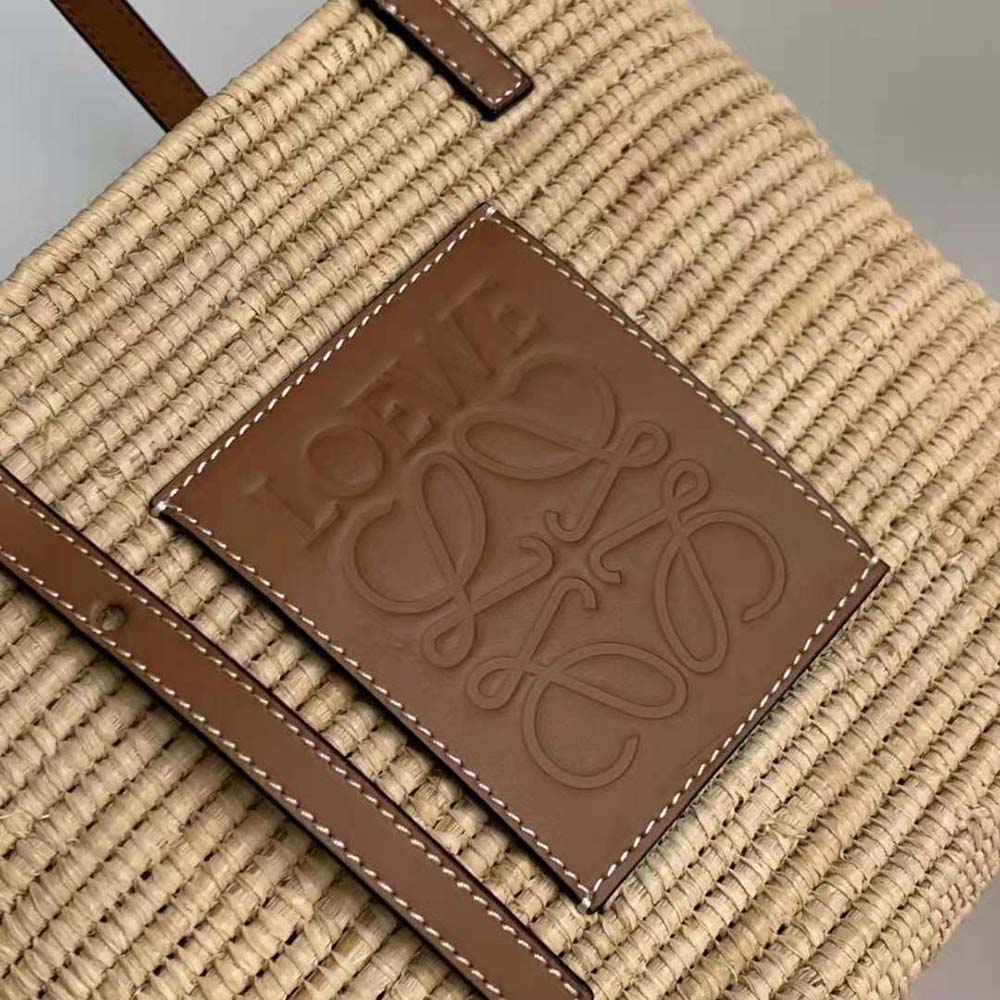 Loewe Women Small Square Basket Bag in Raffia and Calfskin-Brown - image 9