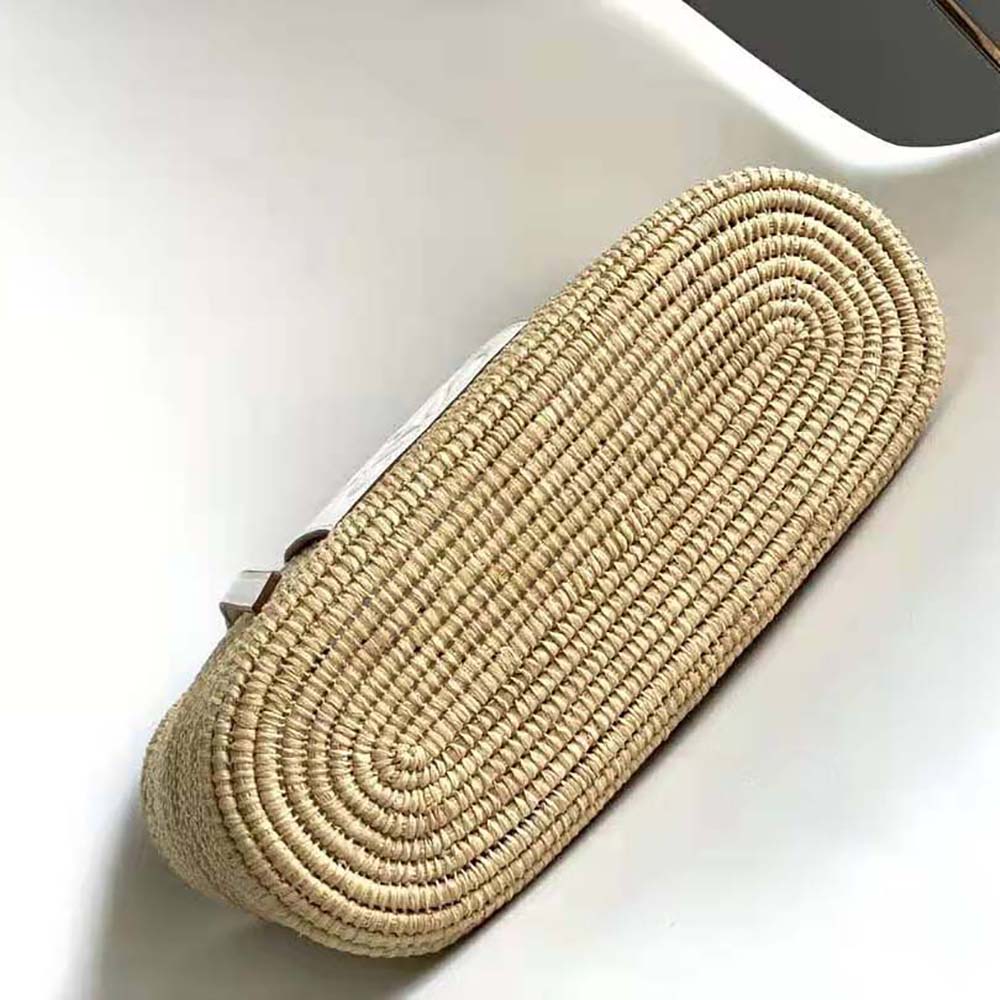 Loewe Women Small Square Basket Bag in Raffia and Calfskin-White - image 5