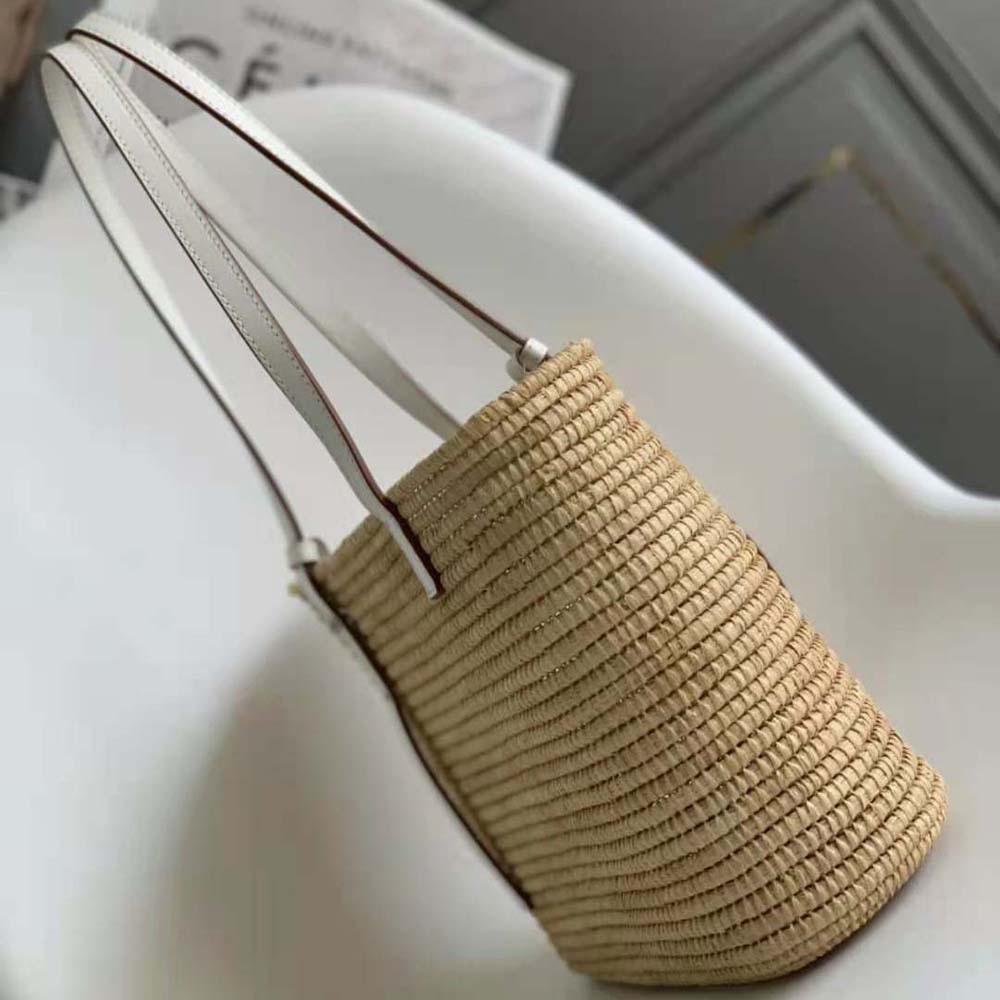 Loewe Women Small Square Basket Bag in Raffia and Calfskin-White - image 4