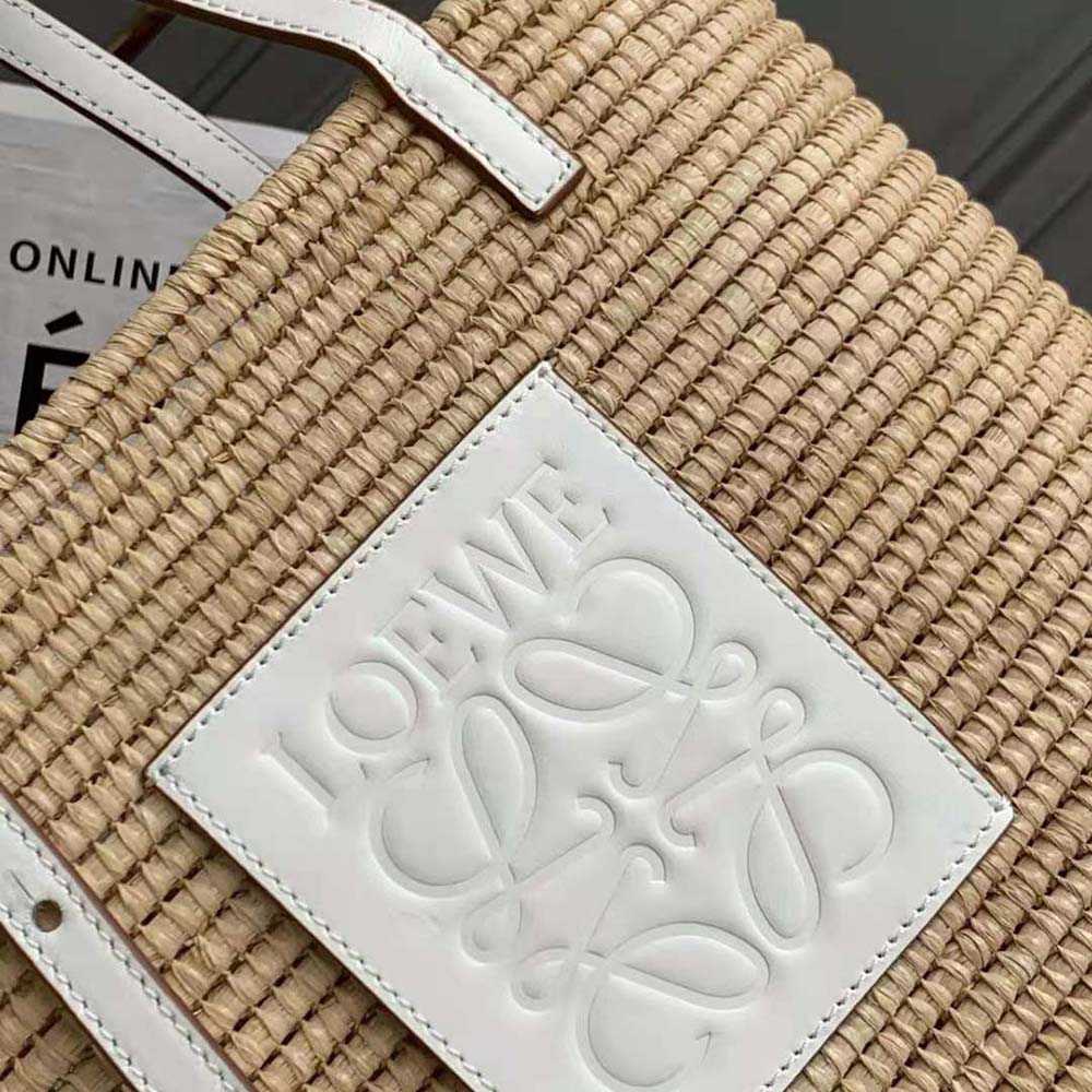 Loewe Women Small Square Basket Bag in Raffia and Calfskin-White - image 8
