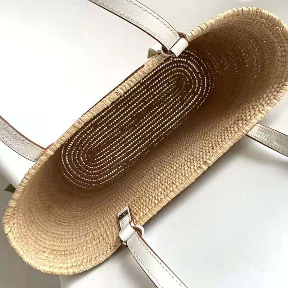 Loewe Women Small Square Basket Bag in Raffia and Calfskin-White - image 6