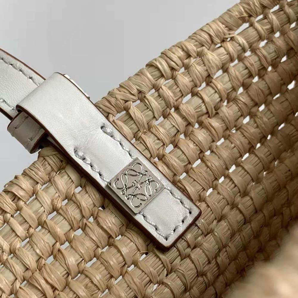 Loewe Women Small Square Basket Bag in Raffia and Calfskin-White - image 7