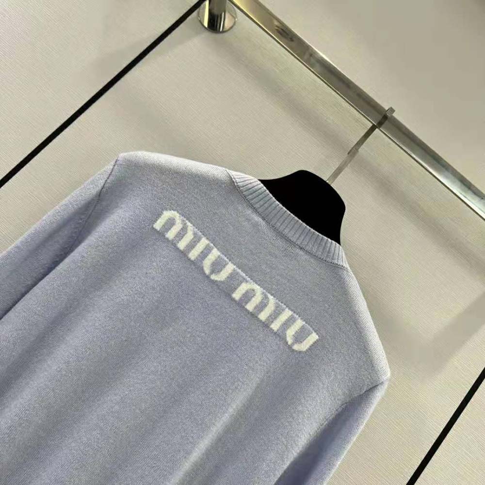 Miu Miu Women Cashmere Crew-Neck Sweater-Blue - image 5