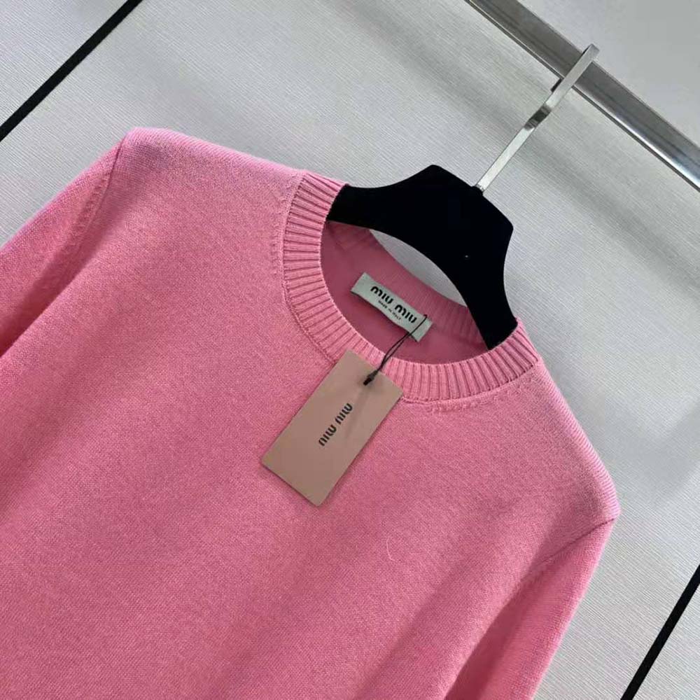 Miu Miu Women Cashmere Crew-Neck Sweater-Pink - image 4