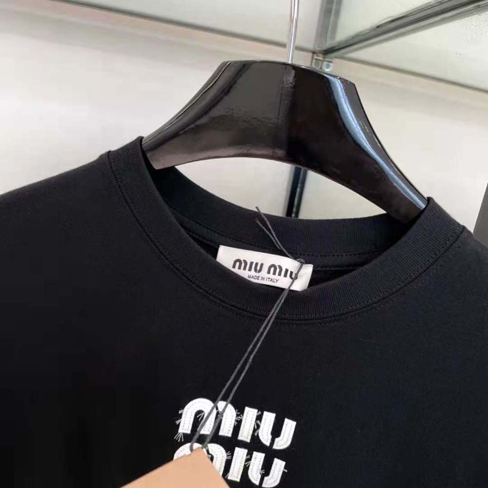 Miu Miu Women Cotton T-shirt with Embroidered Logo - image 4