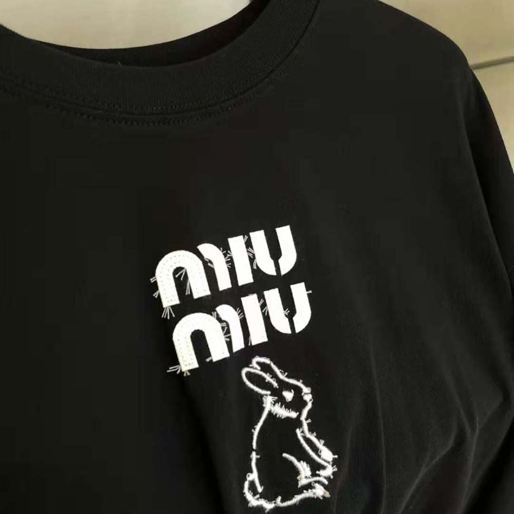 Miu Miu Women Cotton T-shirt with Embroidered Logo - image 6