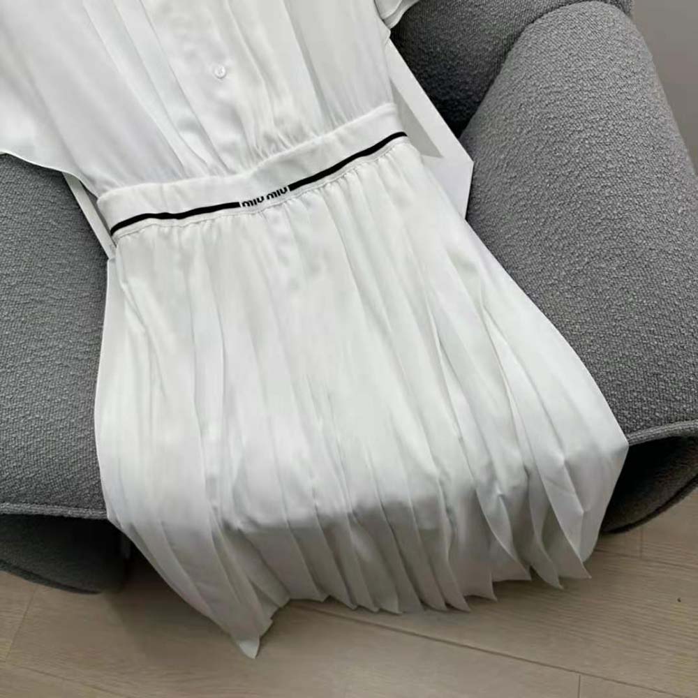 Miu Miu Women Crepe De Chine Midi Dress-White - image 6