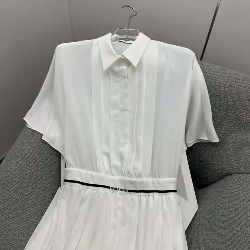 Miu Miu Women Crepe De Chine Midi Dress-White - image 5