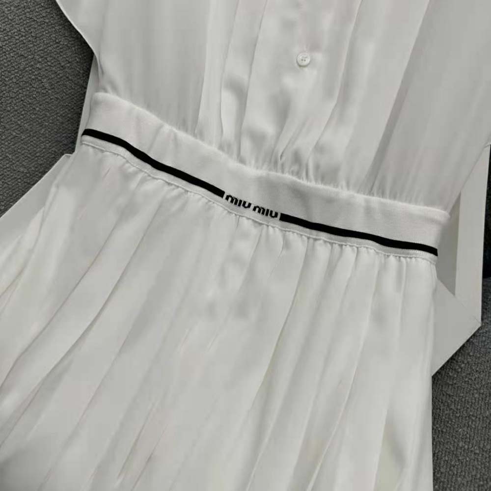 Miu Miu Women Crepe De Chine Midi Dress-White - image 9