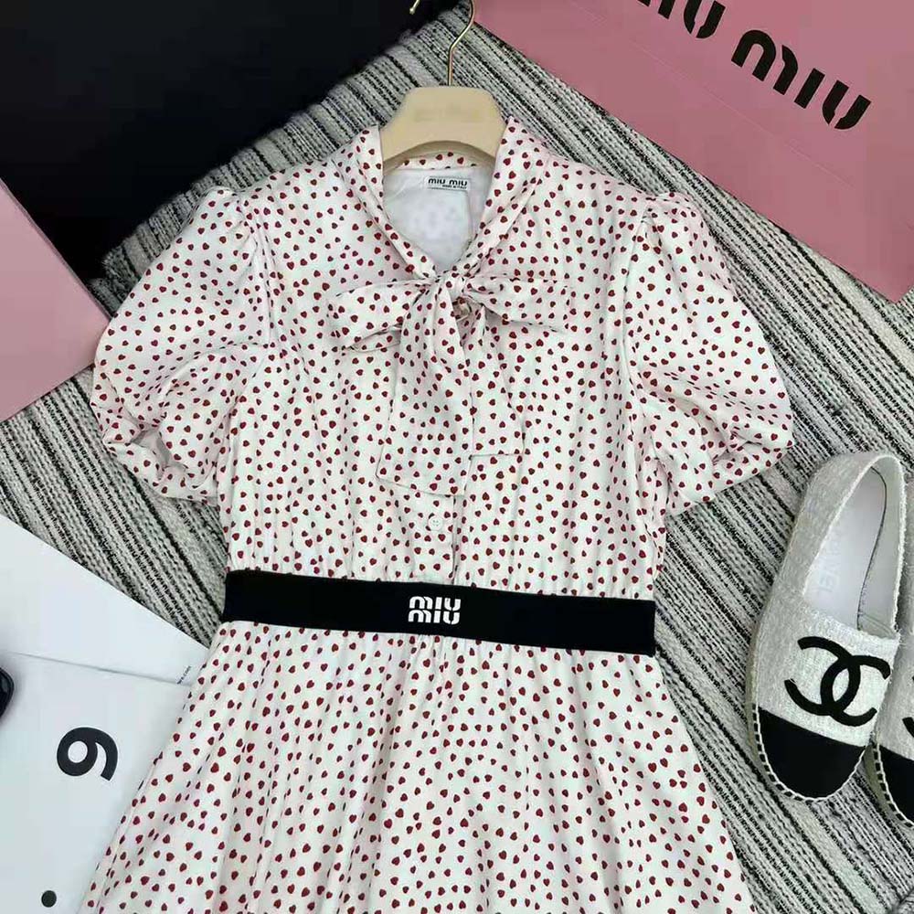 Miu Miu Women Crepe De Chine Mini-Dress with Heart Print - image 4
