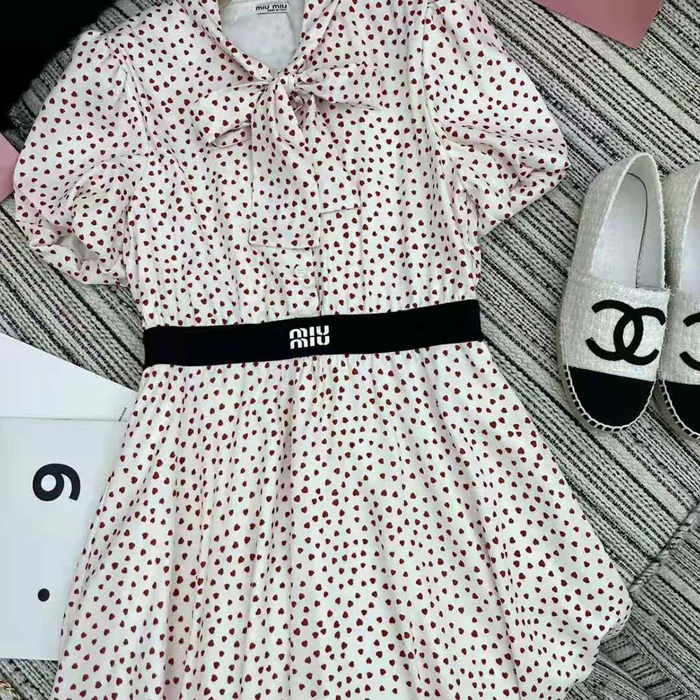 Miu Miu Women Crepe De Chine Mini-Dress with Heart Print - image 6