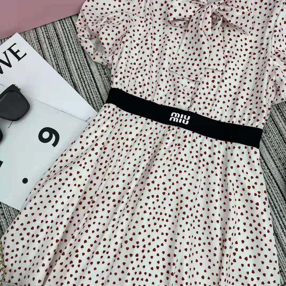 Miu Miu Women Crepe De Chine Mini-Dress with Heart Print - image 7