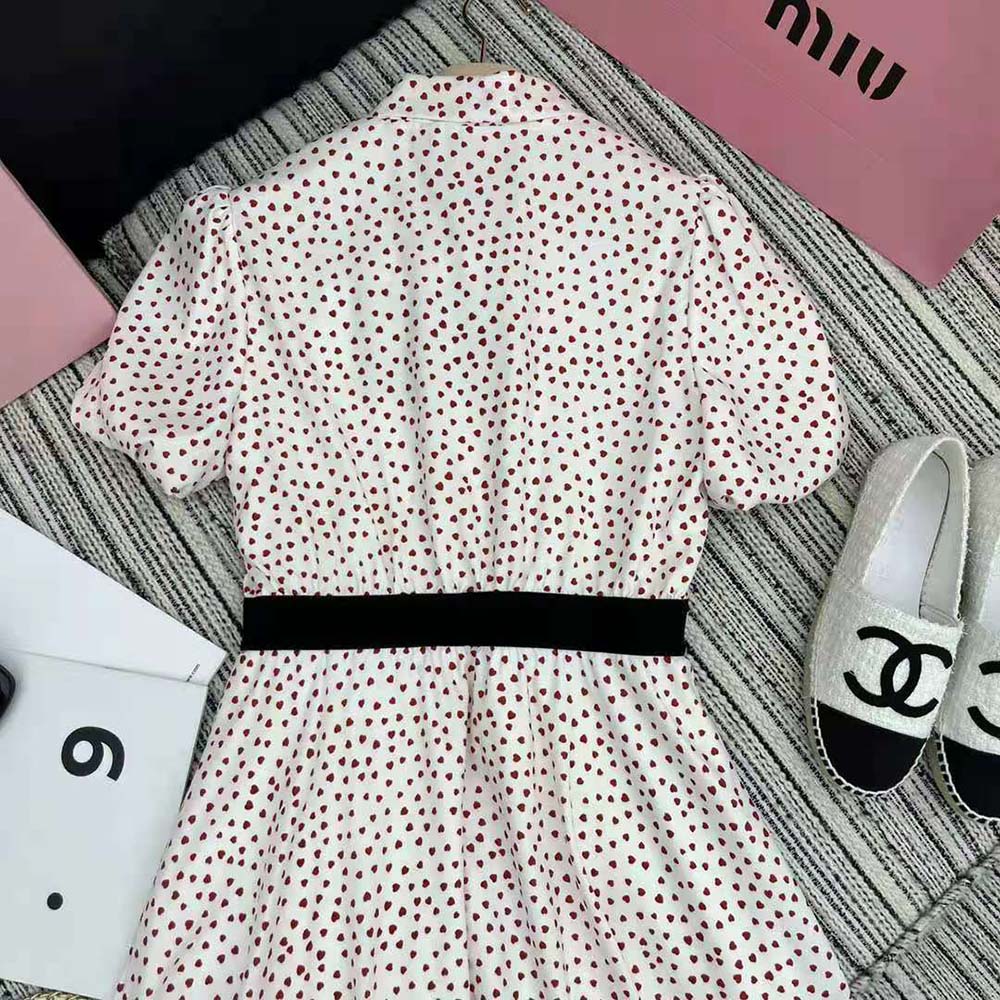Miu Miu Women Crepe De Chine Mini-Dress with Heart Print - image 5