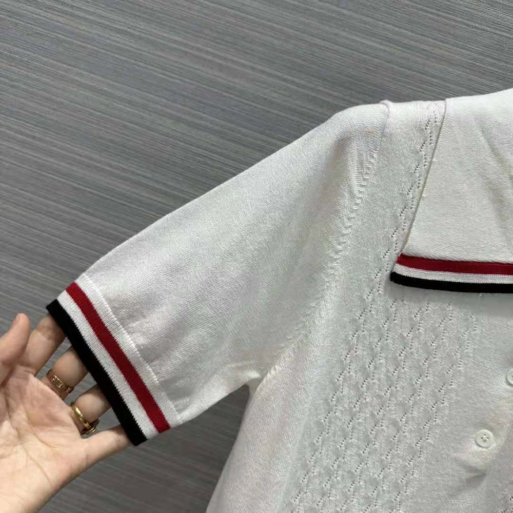 Miu Miu Women Cropped Silk and Cotton Polo Shirt-White - image 7