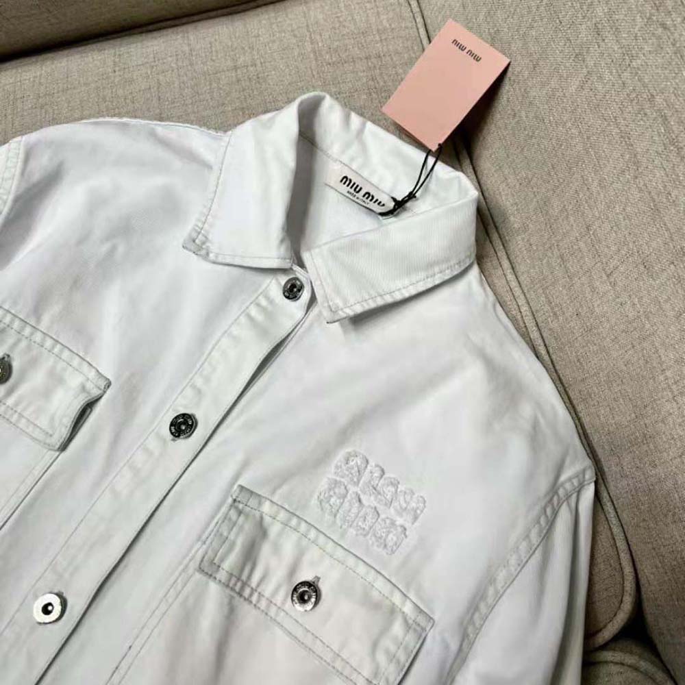 Miu Miu Women Denim Blouson Jacket with Embroidered Logo - image 4