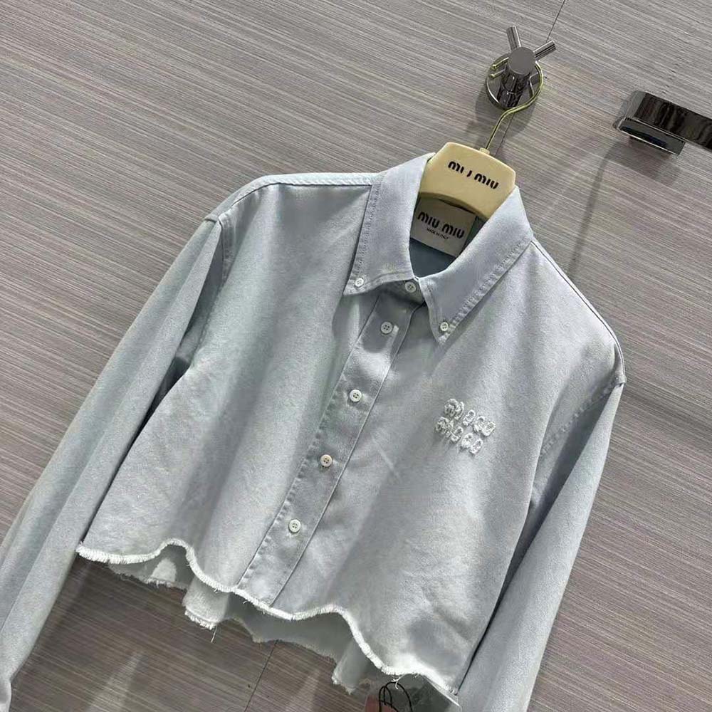 Miu Miu Women Denim Shirt with Embroidered Logo - image 4
