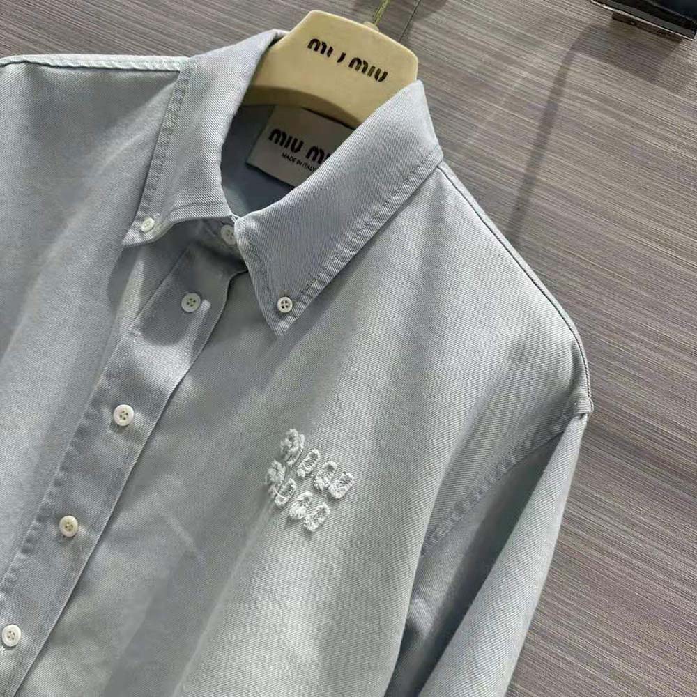 Miu Miu Women Denim Shirt with Embroidered Logo - image 5
