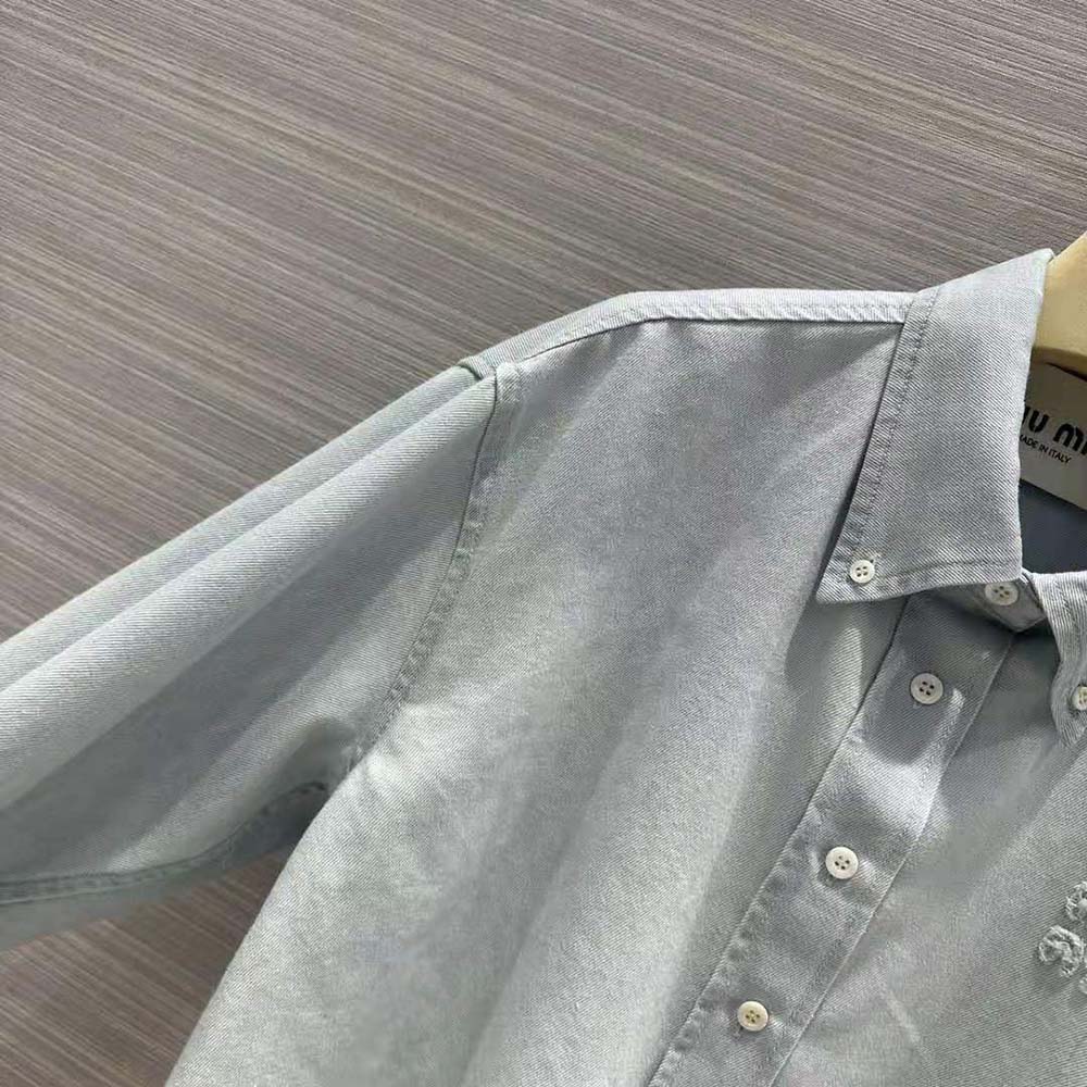 Miu Miu Women Denim Shirt with Embroidered Logo - image 6